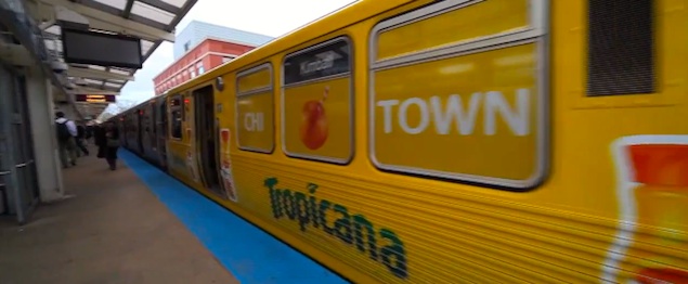 The Tropicana ad campaign splashed within the CTA, covering the train cars in yellow