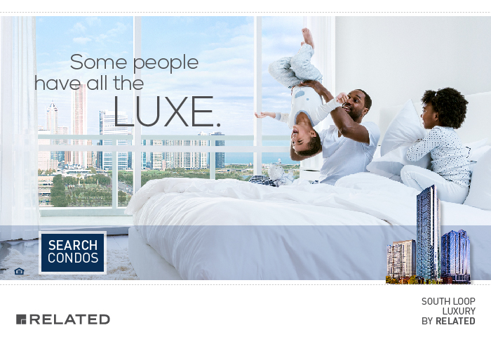 An ad that reads "Some people have all the luxe" over a photo of a dad and his children playing in bed