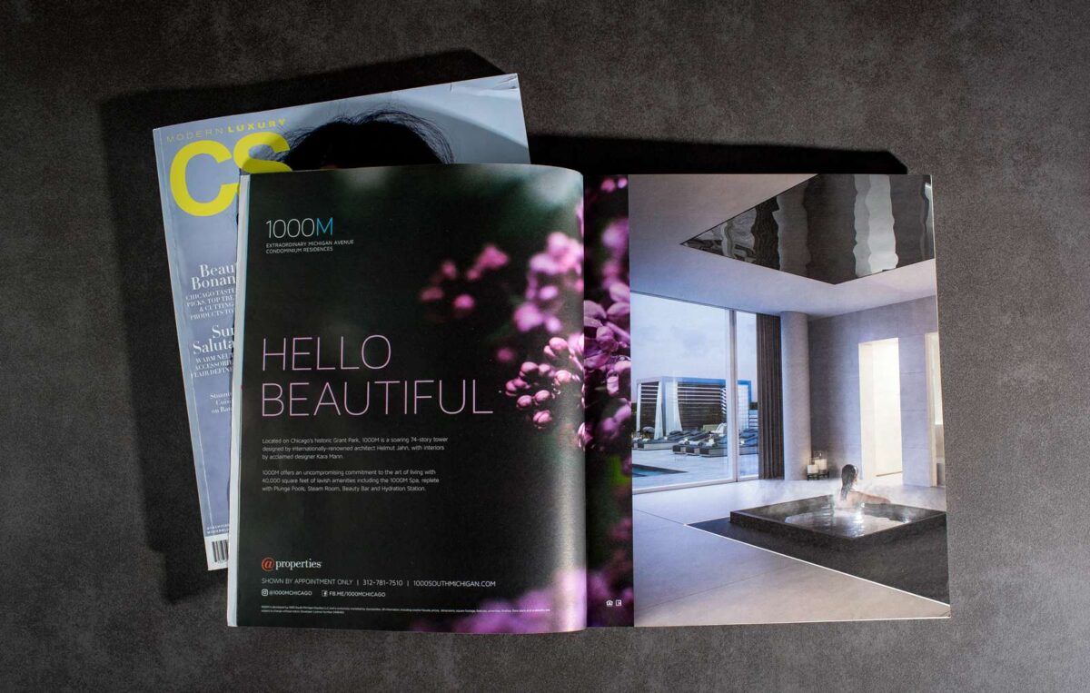 Magazine print marketing campaign designed for luxury real estate brand 1000M, with creative Hello Beautiful campaign