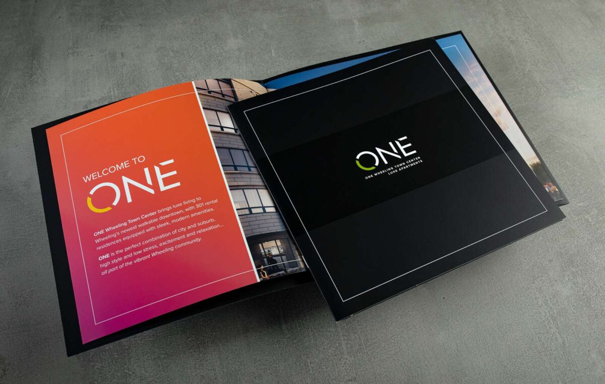 Print collateral kit design for ONE Wheeling Town Center