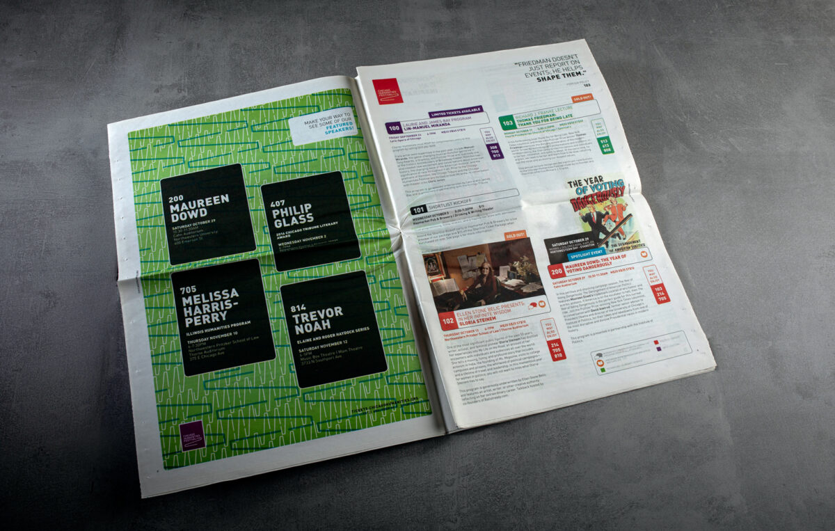 Print collateral kit design for Chicago Humanities Festival