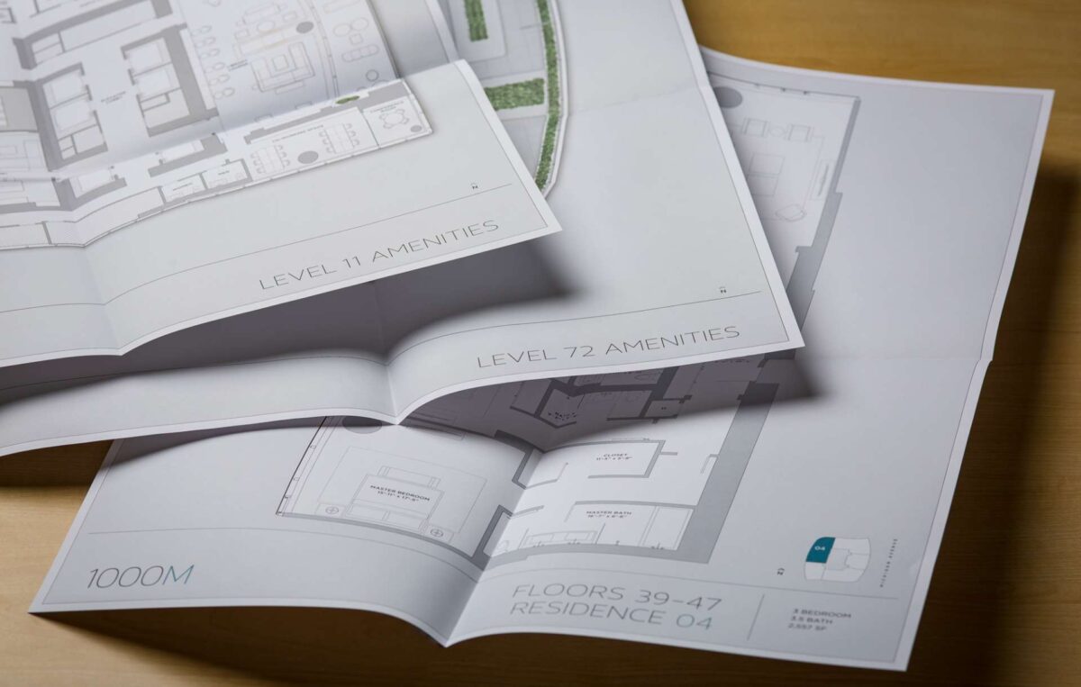 Floorplan design from print collateral for luxury real estate brand 1000M
