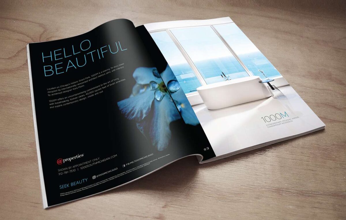 Print magazine ad with Hello Beautiful 1000M creative ad campaign