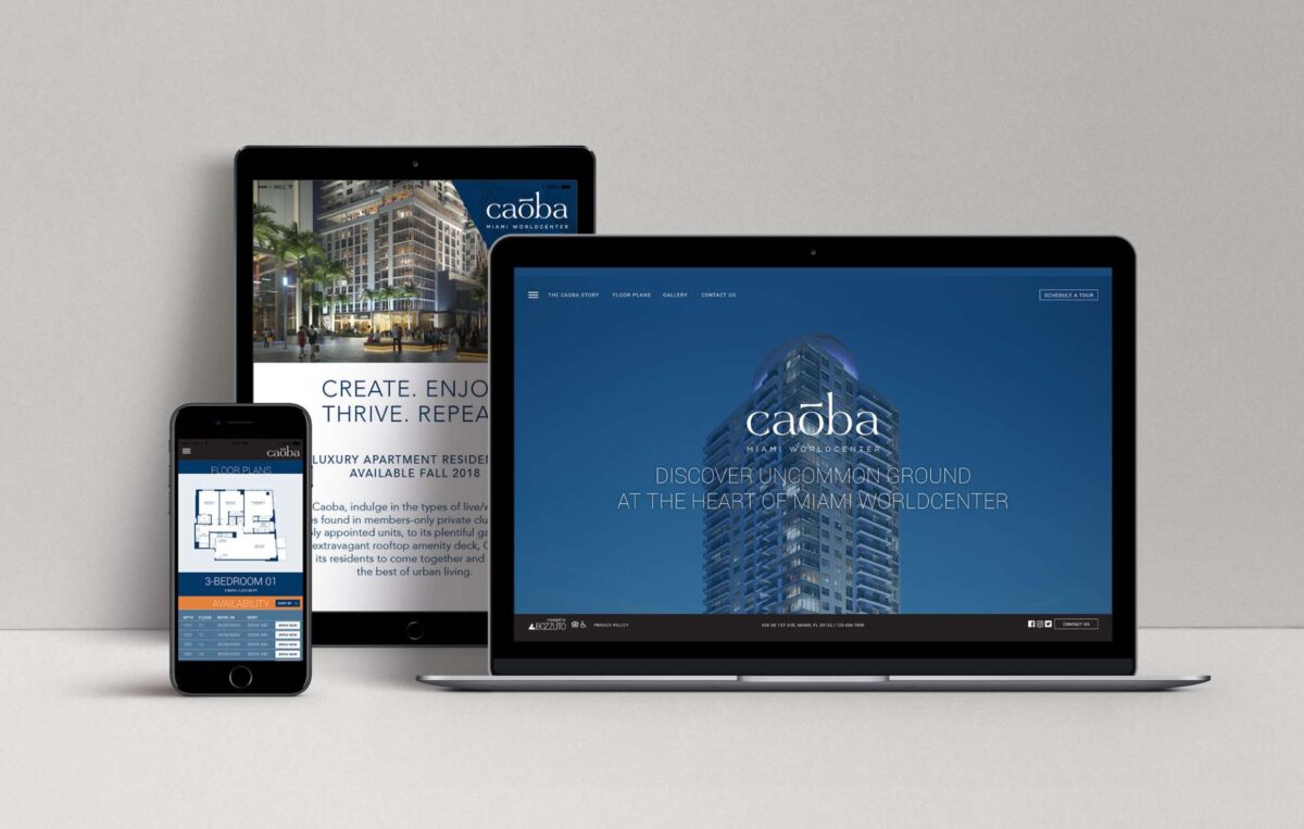 Website design for Caoba displayed on desktop, tablet and phone