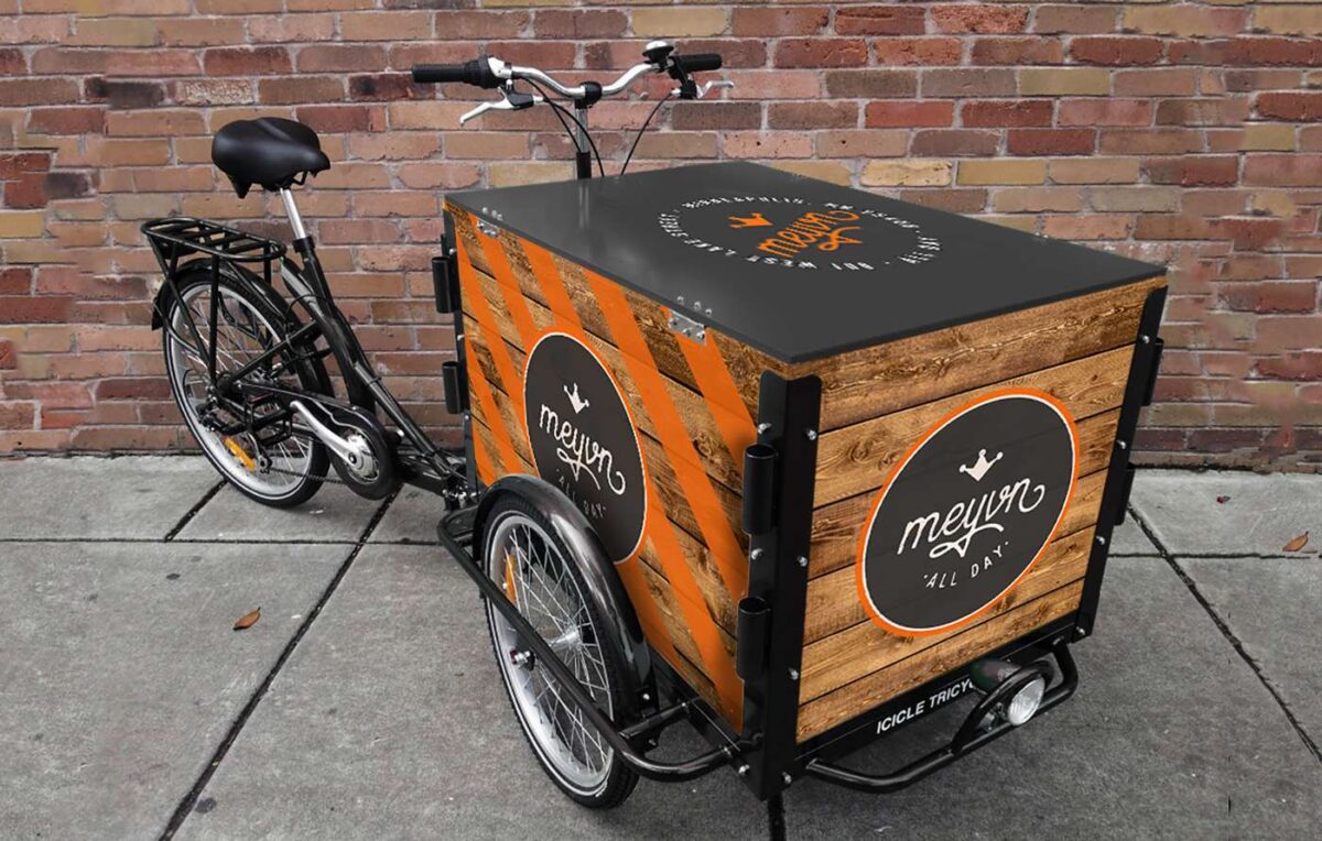 Delivery bicycle signage designed for Meyvn restaurant