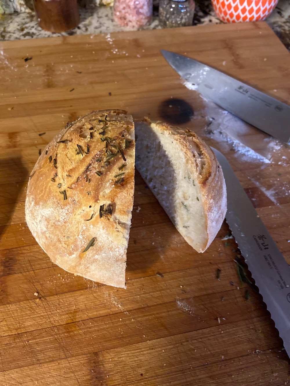 A loaf of rosemary-thyme-garlic bread