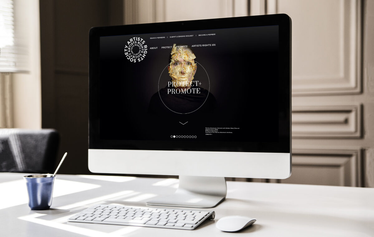 Website designed by Otherwise Inc for Artists Right Society displayed on a desktop computer