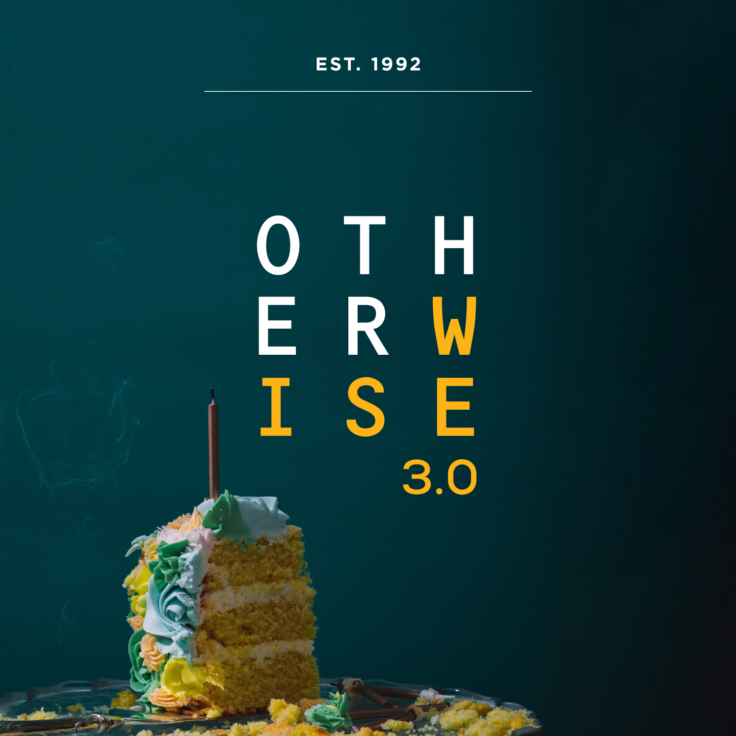 A picture of a birthday cake with white text that says Otherwise 3.0 est. 1992